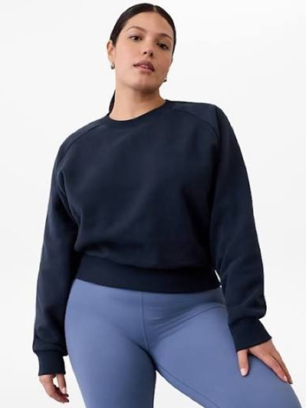 Athleta Forever Fleece Crewneck Sweatshirt L Navy